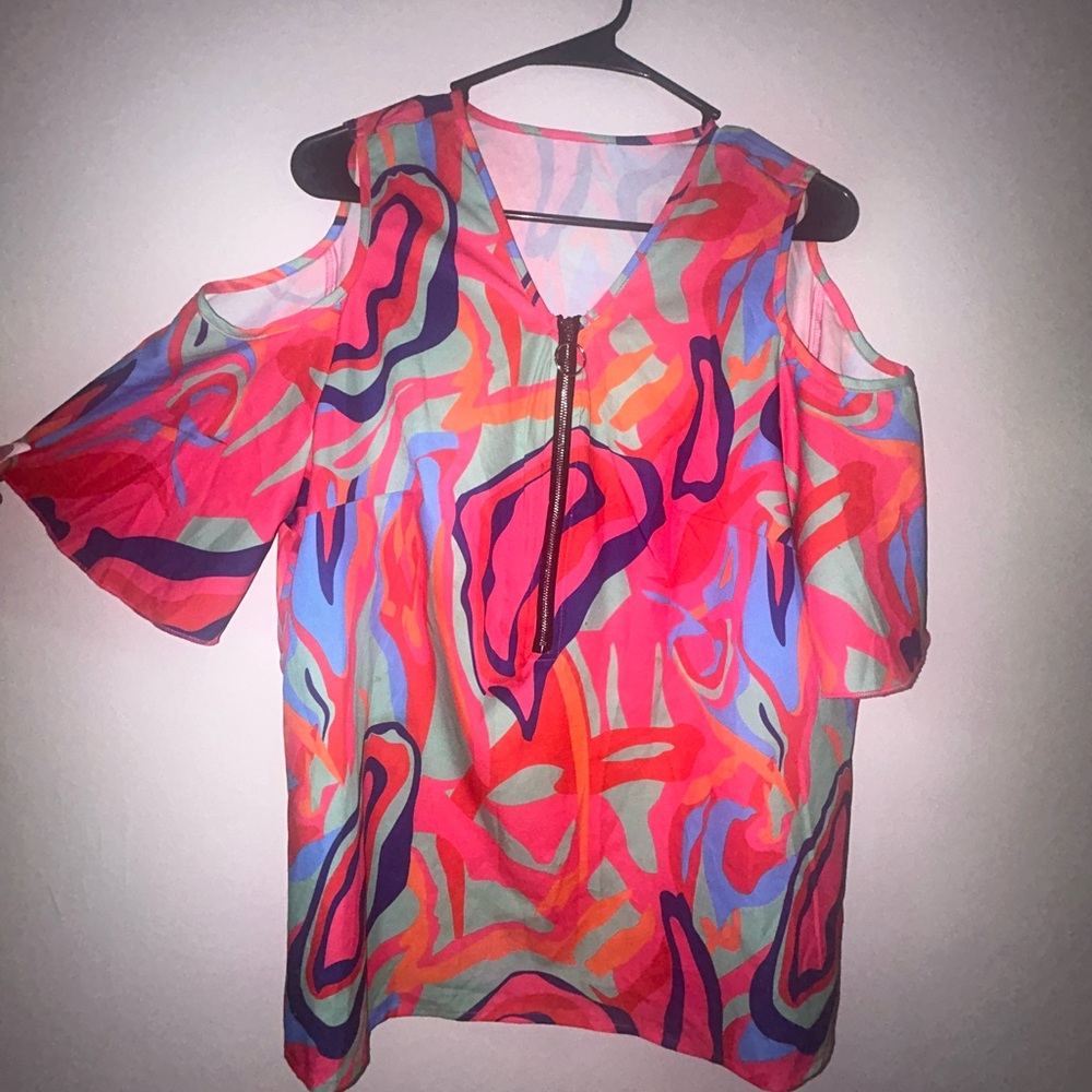 Vibrant Cold Shoulder Top